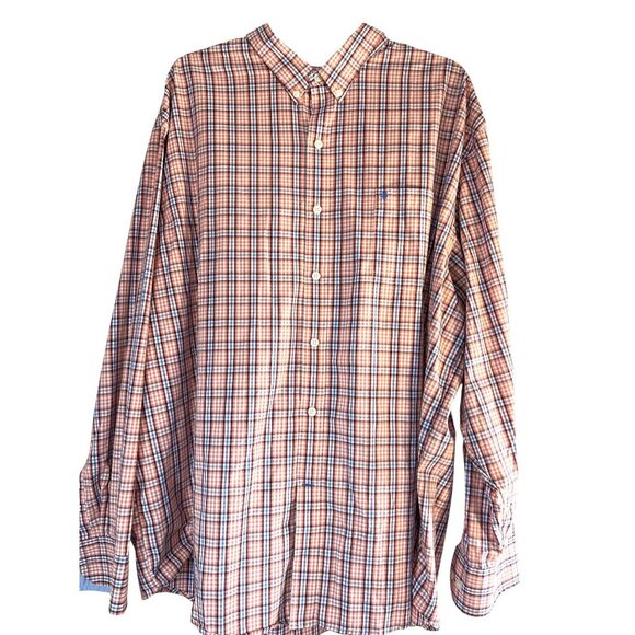 Izod Mens Shirt Button Down Orange/Blue Checked Pocket Size XXL/TTG/XXG - Picture 1 of 6